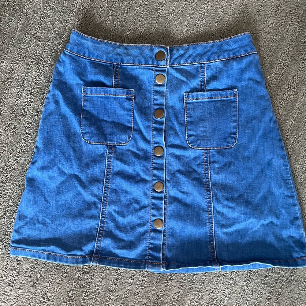 Denim Button-Front Skirt